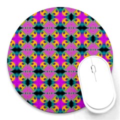 Seamless Wallpaper Pattern Ornament Pink Yellow Round Mousepads by Pakrebo