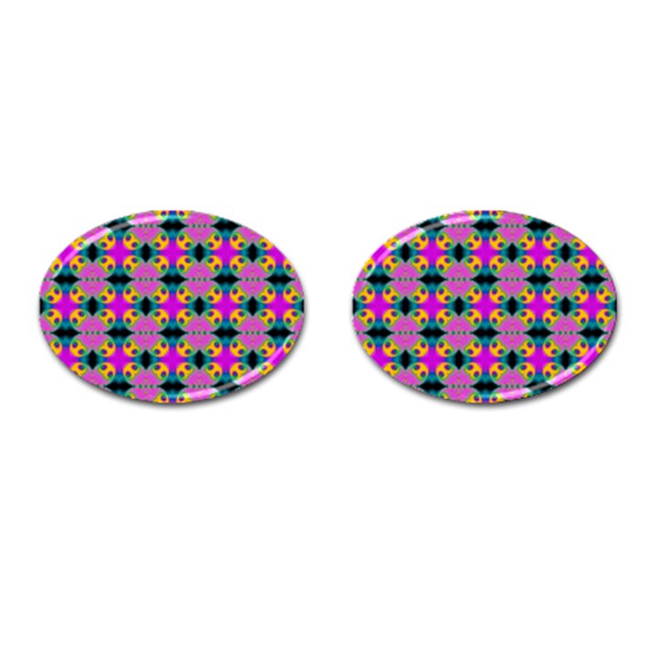 Seamless Wallpaper Pattern Ornament Pink Yellow Cufflinks (Oval)