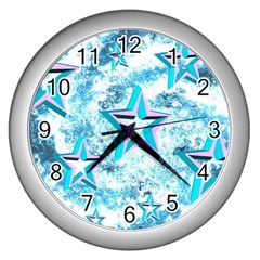 Stars Background Star Shiny Wall Clock (silver) by Pakrebo