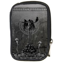 Awesome Crow Skeleton With Skulls Compact Camera Leather Case by FantasyWorld7