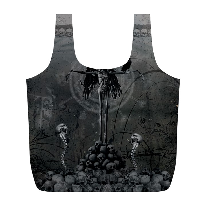 Awesome Crow Skeleton With Skulls Full Print Recycle Bag (L)