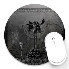 Awesome Crow Skeleton With Skulls Round Mousepads by FantasyWorld7