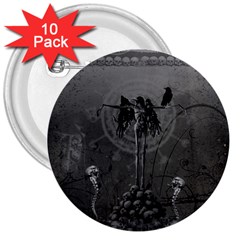 Awesome Crow Skeleton With Skulls 3  Buttons (10 Pack)  by FantasyWorld7