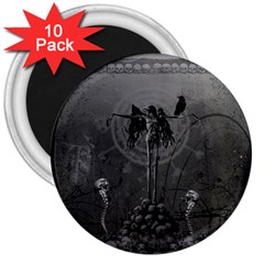 Awesome Crow Skeleton With Skulls 3  Magnets (10 Pack)  by FantasyWorld7