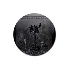 Awesome Crow Skeleton With Skulls Rubber Round Coaster (4 Pack)  by FantasyWorld7