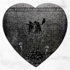 Awesome Crow Skeleton With Skulls Jigsaw Puzzle (heart) by FantasyWorld7