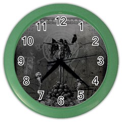 Awesome Crow Skeleton With Skulls Color Wall Clock by FantasyWorld7