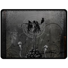 Awesome Crow Skeleton With Skulls Fleece Blanket (large)  by FantasyWorld7