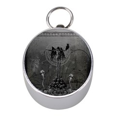 Awesome Crow Skeleton With Skulls Mini Silver Compasses by FantasyWorld7