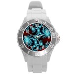 Fractal Spiral Abstract Pattern Art Round Plastic Sport Watch (L) Front