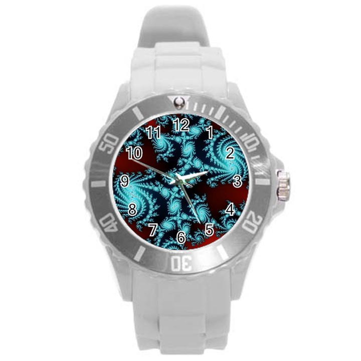 Fractal Spiral Abstract Pattern Art Round Plastic Sport Watch (L)