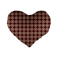 Brown Tiles Leaves Wallpaper Standard 16  Premium Flano Heart Shape Cushions by Pakrebo