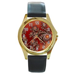 Fractal Rendering Pattern Abstract Round Gold Metal Watch