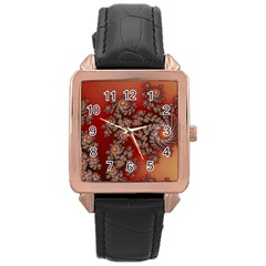 Fractal Rendering Pattern Abstract Rose Gold Leather Watch 