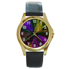 Data City Large Fiction Digital Round Gold Metal Watch by Pakrebo