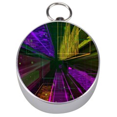 Data City Large Fiction Digital Silver Compasses by Pakrebo