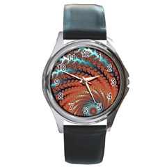 Fractal Spiral Abstract Design Round Metal Watch by Pakrebo