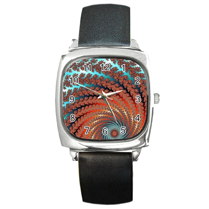 Fractal Spiral Abstract Design Square Metal Watch