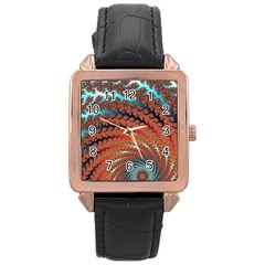 Fractal Spiral Abstract Design Rose Gold Leather Watch  by Pakrebo