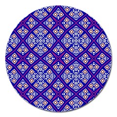 Symmetry Digital Art Pattern Blue Magnet 5  (round) by Pakrebo