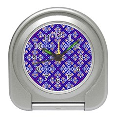 Symmetry Digital Art Pattern Blue Travel Alarm Clock by Pakrebo