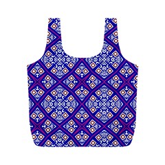 Symmetry Digital Art Pattern Blue Full Print Recycle Bag (m) by Pakrebo