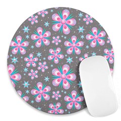 Seamless Pattern Flowers Pink Round Mousepads by Pakrebo