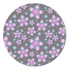 Seamless Pattern Flowers Pink Magnet 5  (round) by Pakrebo