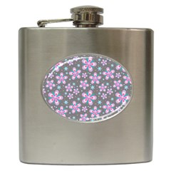 Seamless Pattern Flowers Pink Hip Flask (6 Oz) by Pakrebo