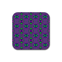 Seamless Wallpaper Pattern Ornament Green Purple Rubber Coaster (square)  by Pakrebo