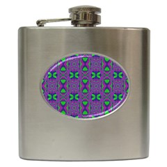 Seamless Wallpaper Pattern Ornament Green Purple Hip Flask (6 Oz) by Pakrebo