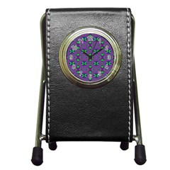 Seamless Wallpaper Pattern Ornament Green Purple Pen Holder Desk Clock by Pakrebo