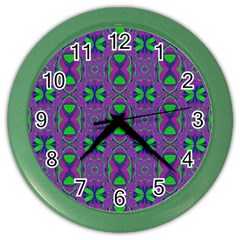 Seamless Wallpaper Pattern Ornament Green Purple Color Wall Clock by Pakrebo