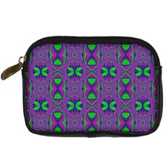 Seamless Wallpaper Pattern Ornament Green Purple Digital Camera Leather Case by Pakrebo