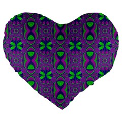 Seamless Wallpaper Pattern Ornament Green Purple Large 19  Premium Heart Shape Cushions