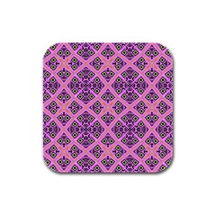 Seamless Wallpaper Geometric Pink Rubber Square Coaster (4 Pack)  by Pakrebo