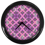 Seamless Wallpaper Geometric Pink Wall Clock (Black) Front