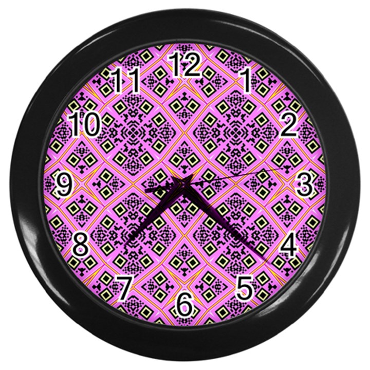 Seamless Wallpaper Geometric Pink Wall Clock (Black)