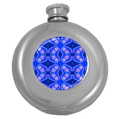 Seamless Fractal Blue Wallpaper Round Hip Flask (5 Oz) by Pakrebo