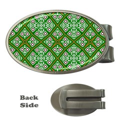 Symmetry Digital Art Pattern Green Money Clips (Oval) 