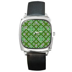 Symmetry Digital Art Pattern Green Square Metal Watch by Pakrebo