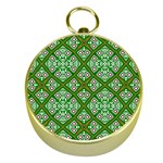 Symmetry Digital Art Pattern Green Gold Compasses Front