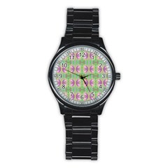 Seamless Wallpaper Pattern Ornament Pattern Art Stainless Steel Round Watch by Pakrebo