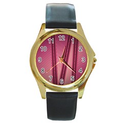 Background Pink Pattern Round Gold Metal Watch