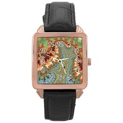 Fractal Rendering Pattern Abstract Rose Gold Leather Watch  by Pakrebo