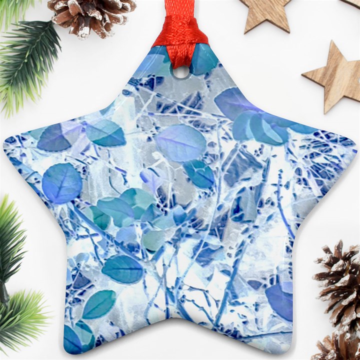 Cyan Floral Print Ornament (Star)