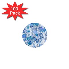 Cyan Floral Print 1  Mini Buttons (100 Pack)  by dflcprintsclothing