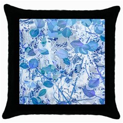 Cyan Floral Print Throw Pillow Case (black) by dflcprintsclothing