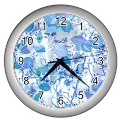 Cyan Floral Print Wall Clock (silver) by dflcprintsclothing