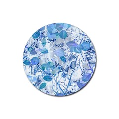 Cyan Floral Print Rubber Coaster (round)  by dflcprintsclothing